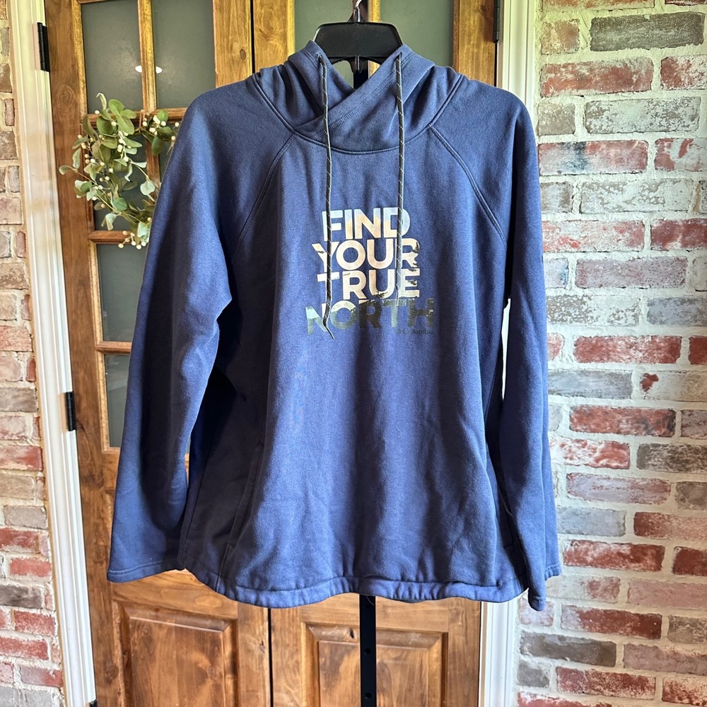 Columbia Hoodie Men Navy Find Your True North Graphic Pullover Outdoor Casual XL